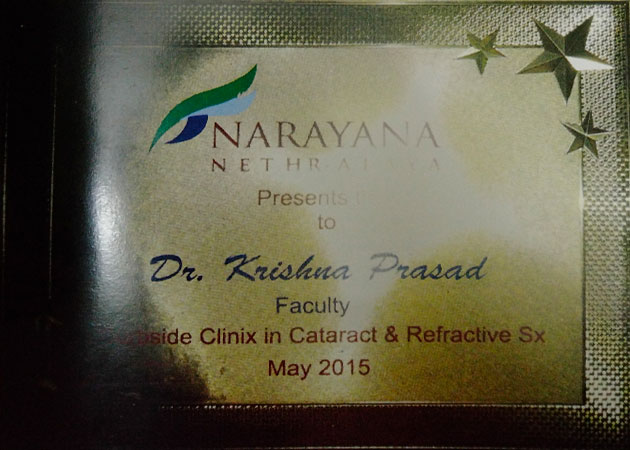 Felicitated by Narayana Netralaya in 2015